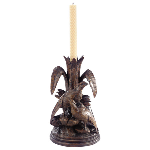 Black Forest Three Pheasant Candleholder - Brushed Wood