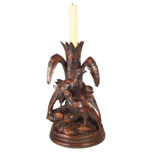 Black Forest Three Pheasant Candleholder - Burlwood