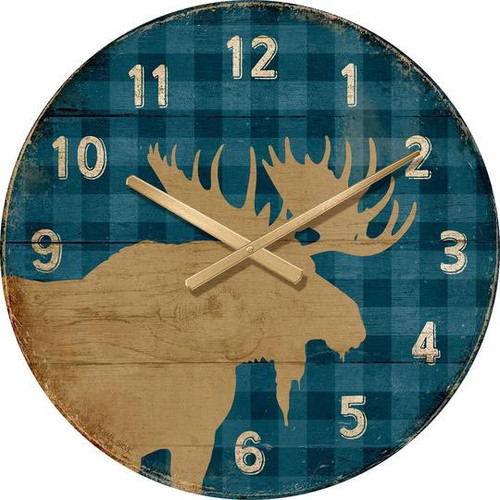 Blue Plaid Moose Wall Clock