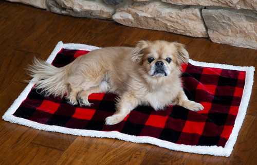 Buffalo Plaid Dog Blanket with White Sherpa - Small/Medium
