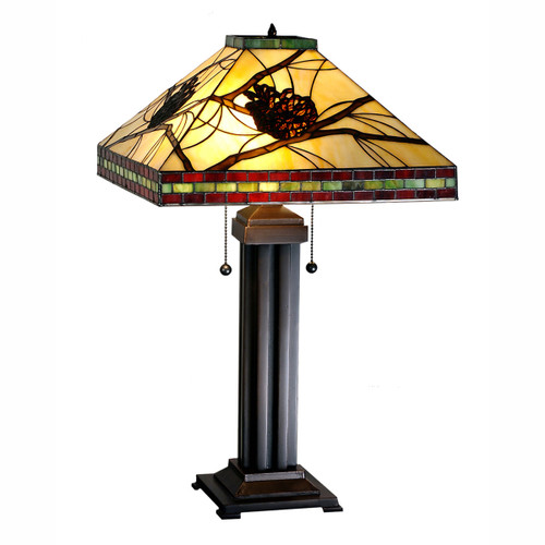 Burgundy Pinecones Square Table Lamp