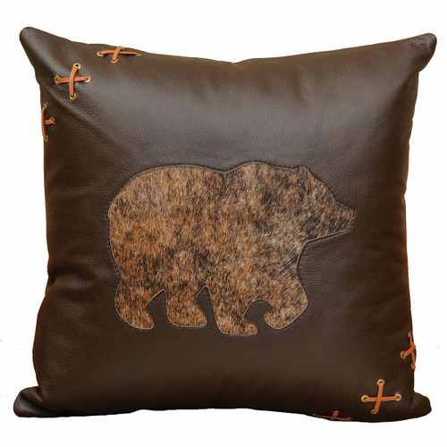 Cabin Bear Leather Accent Pillow with Hair on Hide and Fabric Back - OVERSTOCK