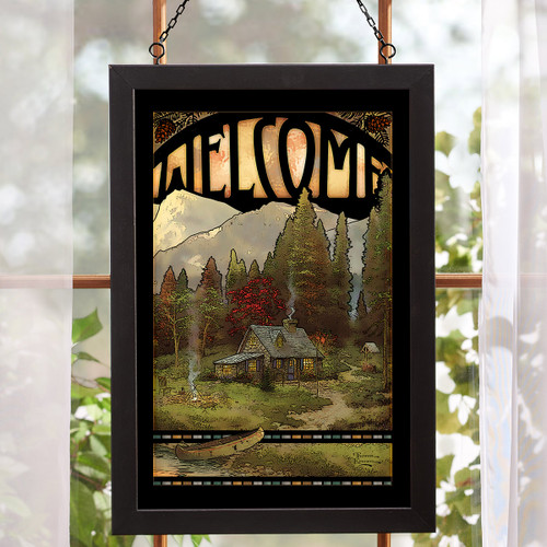 Cabin Welcome Stained Glass Wall Art