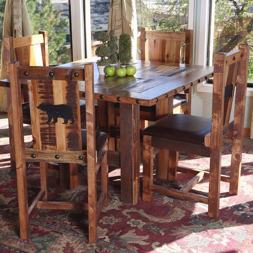 Carved Bear Barnwood Table and Chairs (5 pcs)