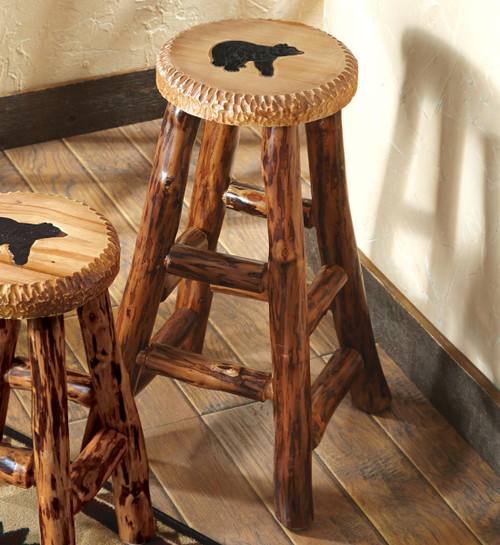 Carved Wood Bear Barstool - Large