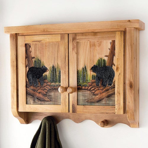 Carved Wood Bear Wall Cabinet