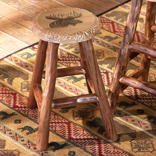 Carved Wood Moose Barstool - Small