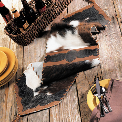 Cowhide & Croc Leather Table Runner - 54 Inch