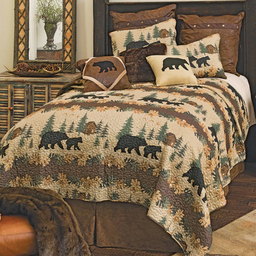 Cozy Cabin Bears Quilt Bed Set - Queen