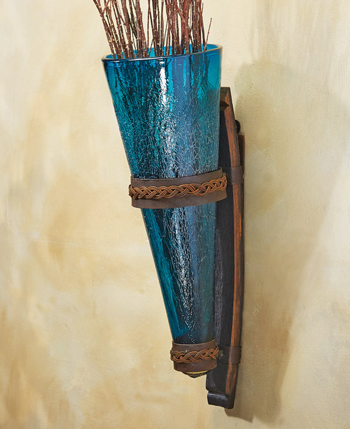 Crackled Turquoise Glass Wall Vase