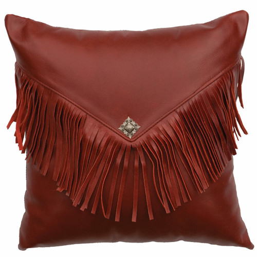 Dark Red Leather Fringed Concho Pillow