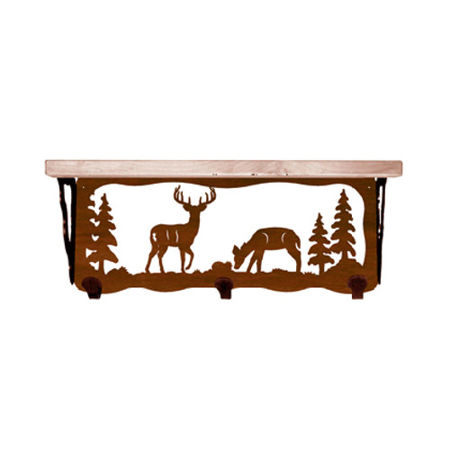 Deer Family 20 Inch Pine Hook Shelf