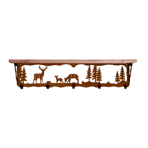 Deer Family 34 Inch Pine Hook Shelf