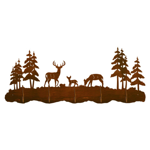 Deer Family Scenic 5 Hook Coat Rack