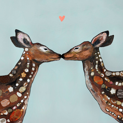 Deer Hearts Blue Canvas Art