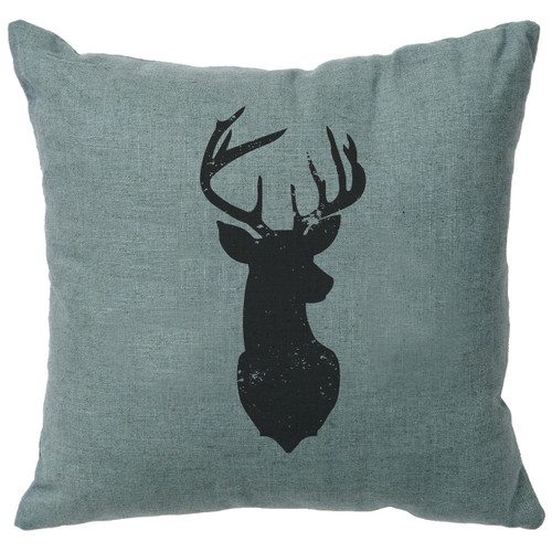 Deer Head Silhouette Linen Pillow - Ocean