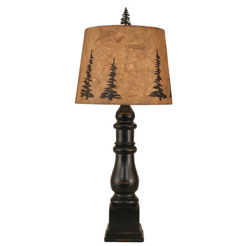 Distressed Black Post Table Lamp with Pine Tree Shade