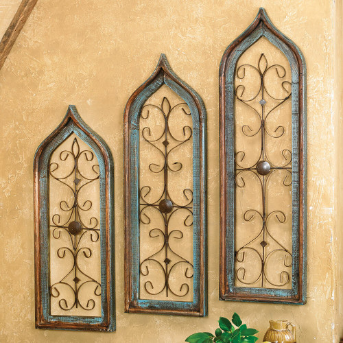 Distressed Turquoise Window Wall Hangings - Set of 3
