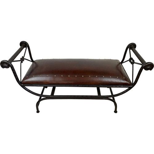 Double Vanity Bench with Tacks - Antique Brown