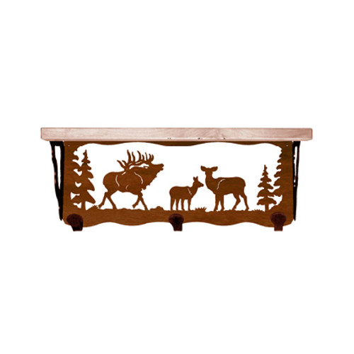 Elk Family 20 Inch Pine Hook Shelf
