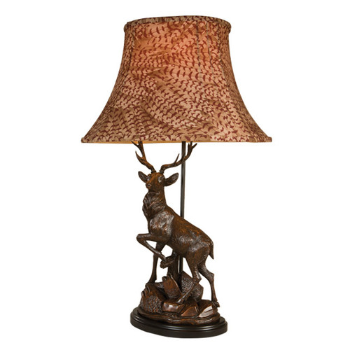 English Deer Table Lamp with Pheasant Shade - Left Facing