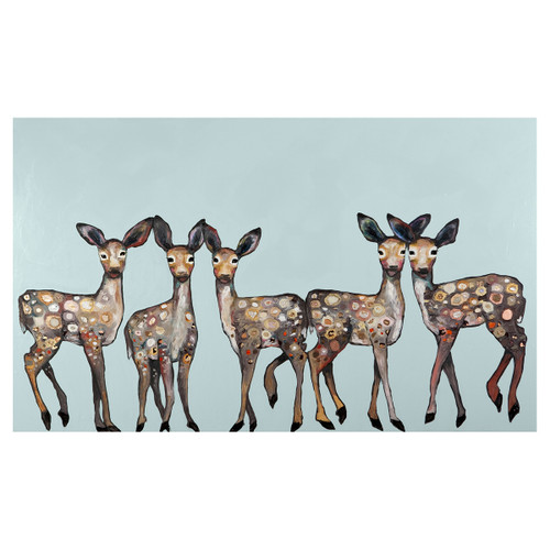 Family of Fawns on Blue Canvas Art