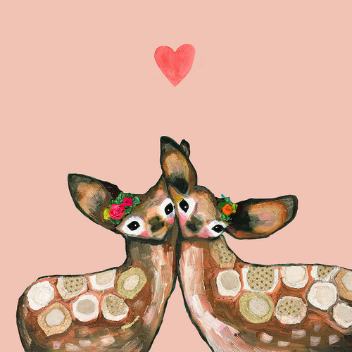 Fawns & Flowers Heart Coral Canvas Art
