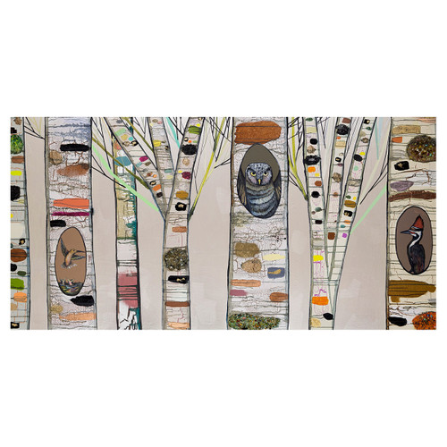 Feathered Forest Friends Taupe Canvas Art