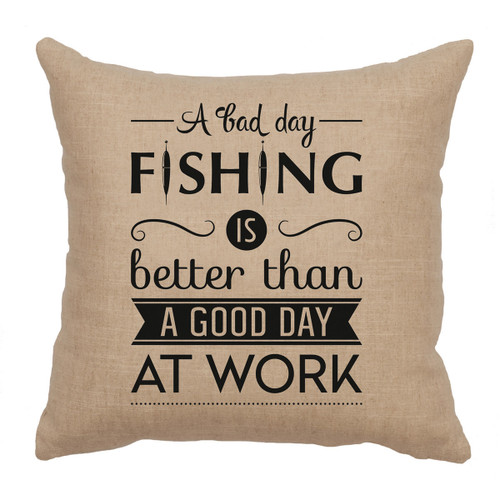 Fishing Day Linen Pillow - Natural