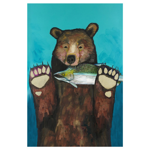 Fishing with No Paws Bear Canvas Art