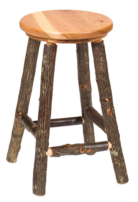 Hickory Round Bar Stool w/Hickory Seat (Non-Swivel) - 24"