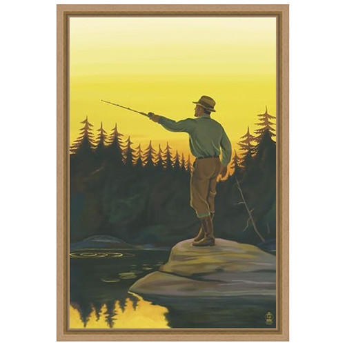 Fly Fishing Scene Framed Canvas