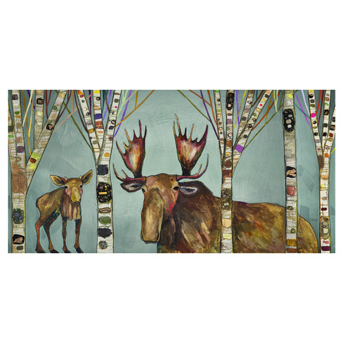 Forest Moose and Calf Canvas Art
