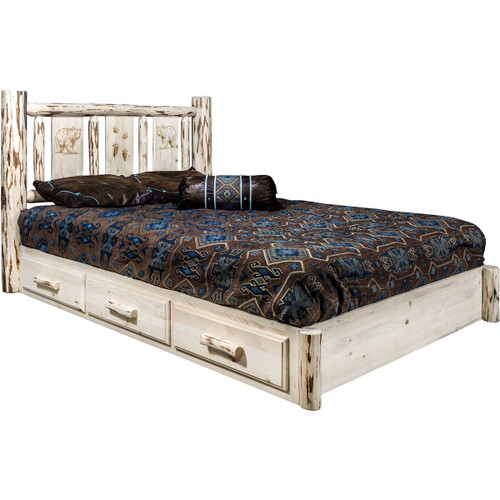 Frontier Platform Bed w/Storage & Engraved Bears Frontier Platform Bed w/Storage & Engraved Bears