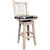 Ranchman's Barstool with Back, Swivel, Woodland Upholstered Seat & Clear Lacquer Finish