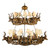 Small Stag Head Two Tier 15-Light Chandelier - Faux Leather Shades