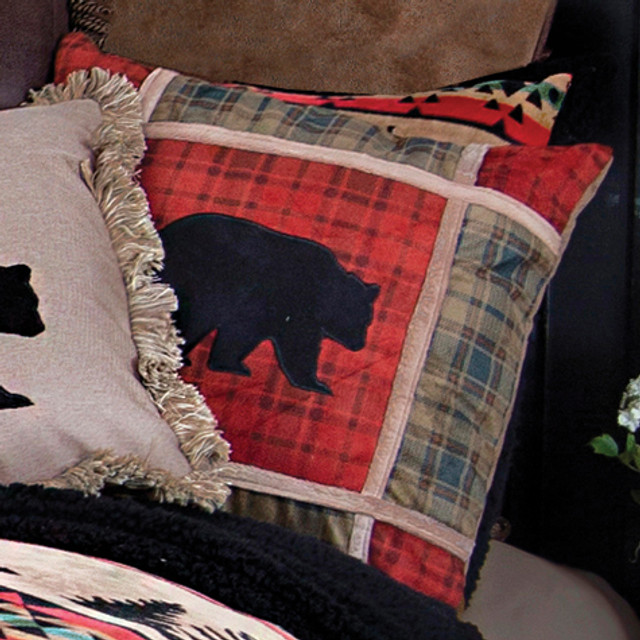 Frontier Bear Plaid Pillow
