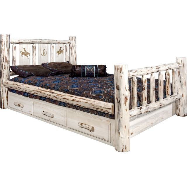 Frontier Storage Bed with Laser-Engraved Bronc Design - Twin