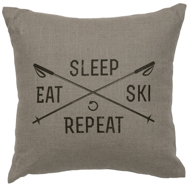 Gray Sleep, Eat, Ski, Repeat Pillow