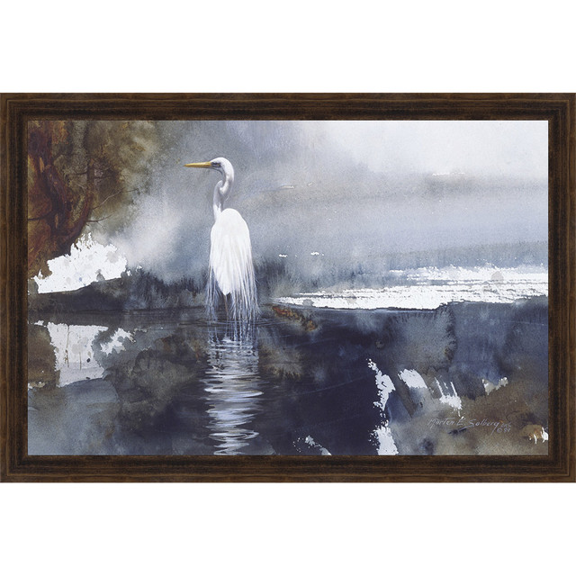 Icy Bird Bath Framed Canvas