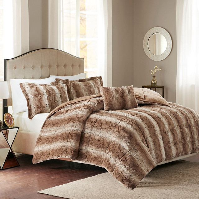 Jackson Tan Faux Fur Bed Set - Queen