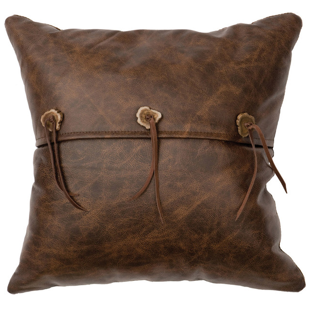 Leather Pillow with Antler Buttons - Leather Back
