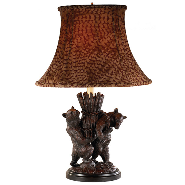 Helping Bears Black Forest Burlwood Lamp
