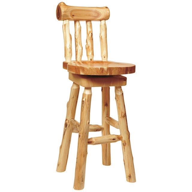 Log Counter Stool with Back - 24 Inch