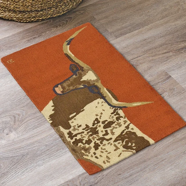 Longhorn Hooked Wool Rug - 2 x 4