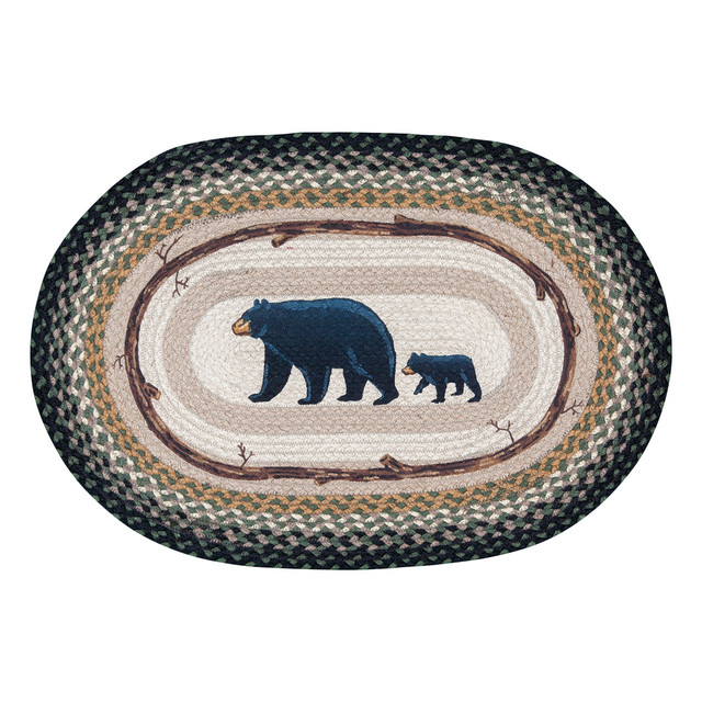 Mama Black Bear & Cub Braided Oval Rug