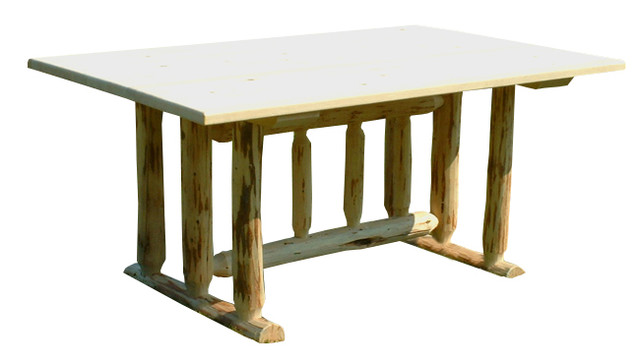 Unfinished Hand-Peeled Rustic Trestle Table