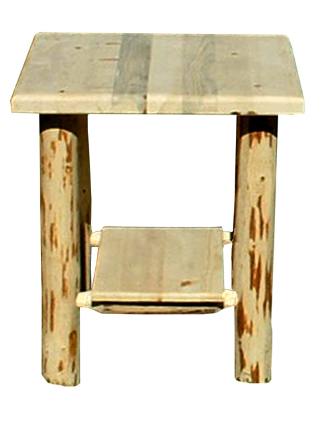 Unfinished Hand-Peeled Rustic Nightstand with Shelf