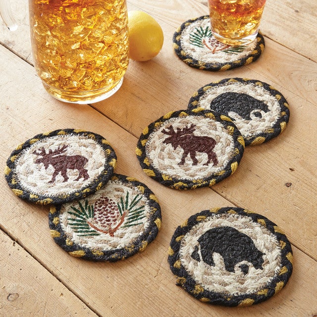 Moose, Bear & Pinecone Braided Coasters - Set of 6