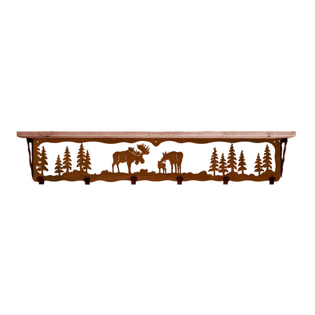 Moose Family 42 Inch Pine Hook Shelf